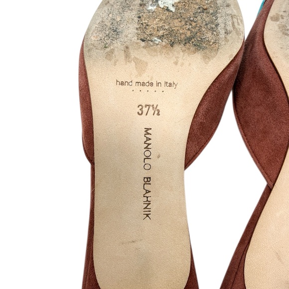 Manolo Blahnik Maysalebi 70MM Buckled Cinnamon Brown Suede Mules Size 37.5 - Picture 9 of 9